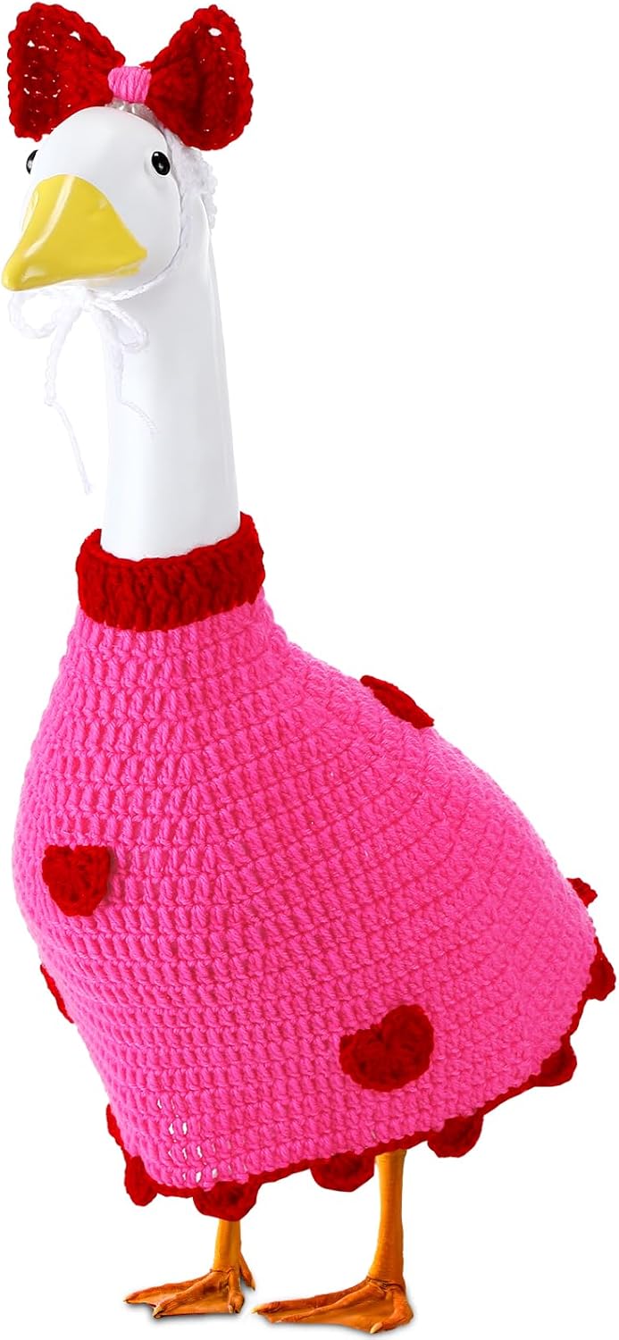 Abbylike 1 Set Hot Dog Porch Goose Outfit Crochet Food Yard Goose Costume Clothes Fits Large 23'' H Cement for Game Day Outdoor Patio Garden Lawn Pathway Spring Statue Art Decorations