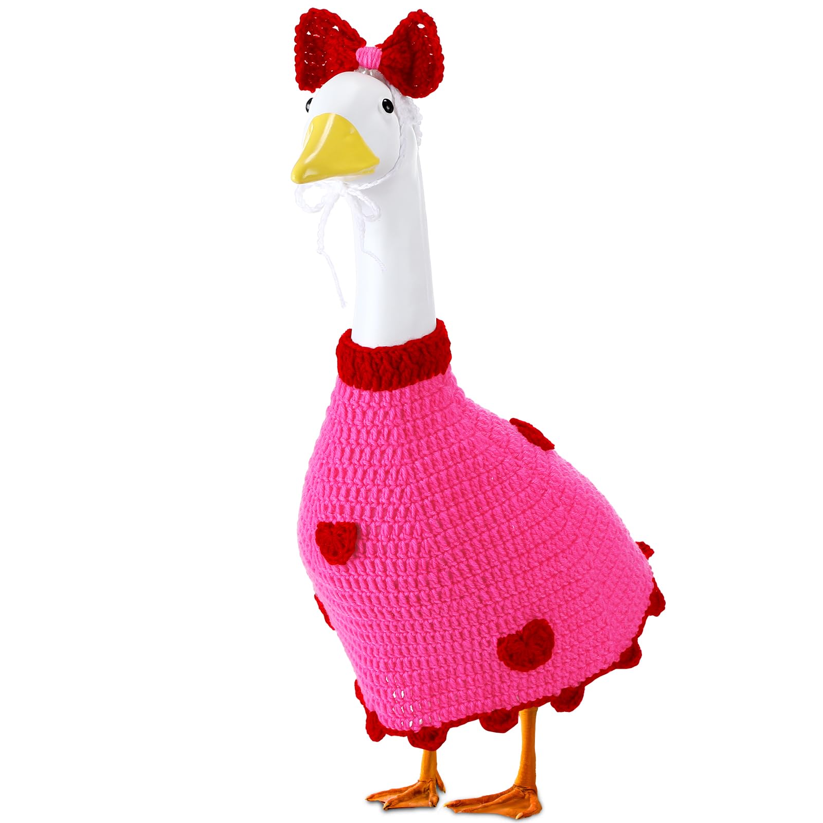 Abbylike 1 Set Valentine's Day Porch Goose Outfit Knitted Love Heart Yard Goose Costume Clothes Fits Large 23'' Cement for Happy Valentine's Day Garden Pathway Statue Romantic Decor