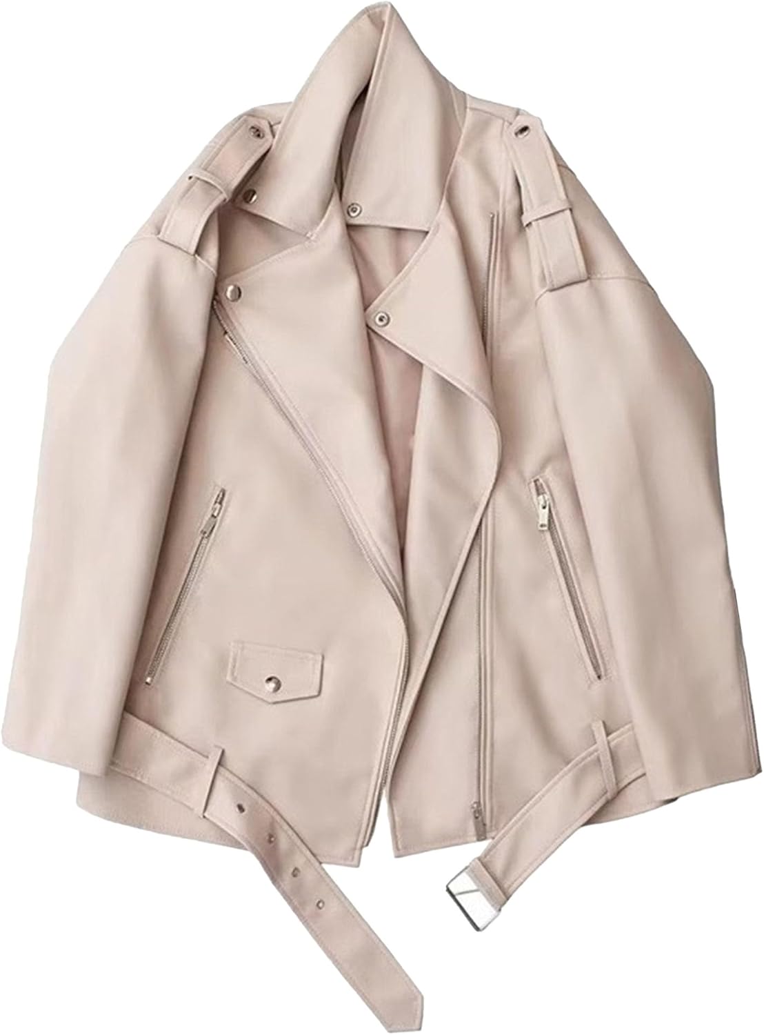 Women's Asymmetrical Zip Faux PU Coat Blazer Collar Casual Moto Coat Jacket Loose Fit Vintage Outerwear