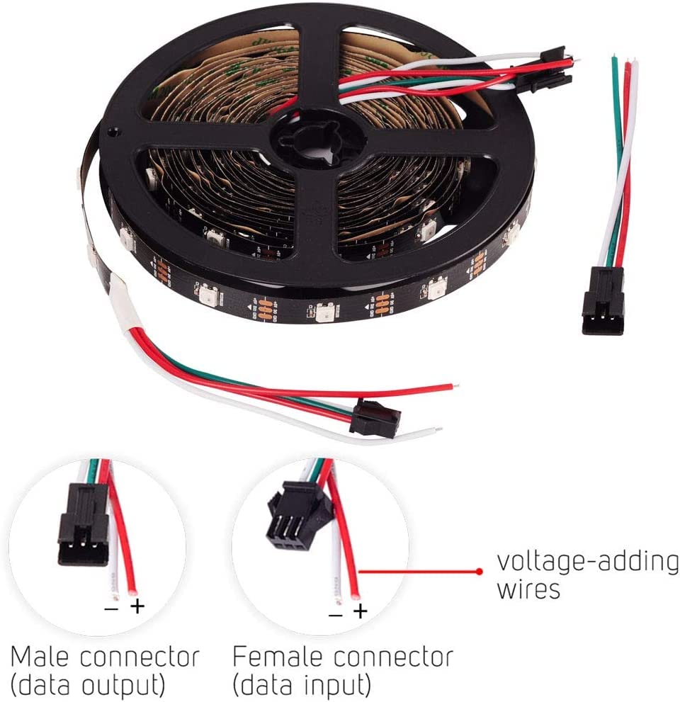 Image of WS2812B LED Strip - 16.4ft, 300 Pixels, Dream Color, Non-Waterproof, for LED Screens /Walls (5m)