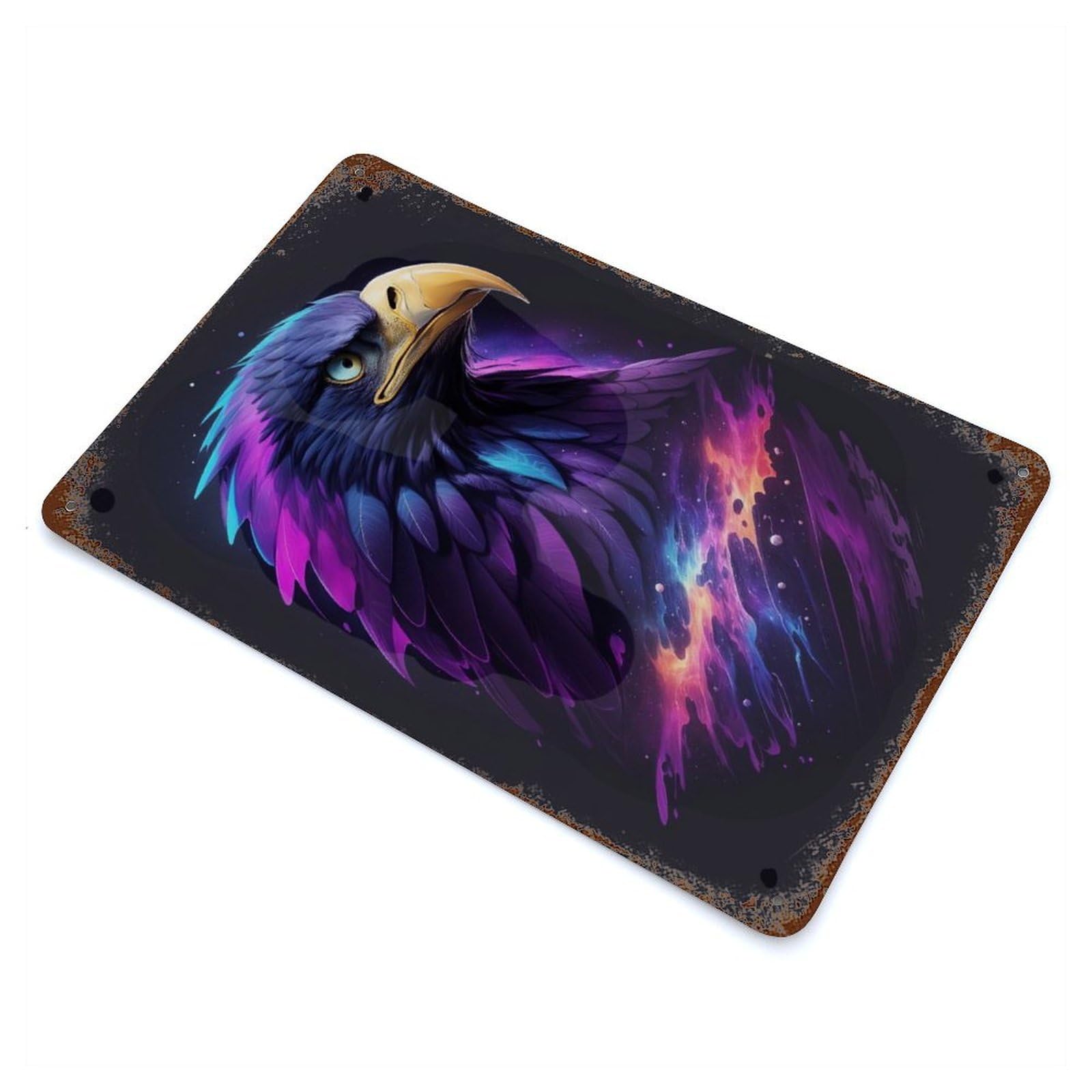 Eagle Cosmic 11.8"x7.9" Distressed Metal Wall Sign, Retro Wall Decor for Garage, Bar And Workshop Decor