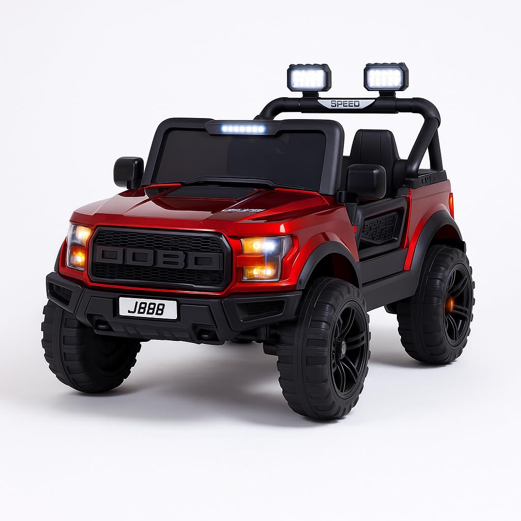 Kawaii Kids Electric Battery Operated Big Size Ford Jeep - Ride on Toy Car with Bluetooth & Exclusive Non Corossive Painted Jeep with Lights for Kids (2 to 8 Years) (Painted Red)