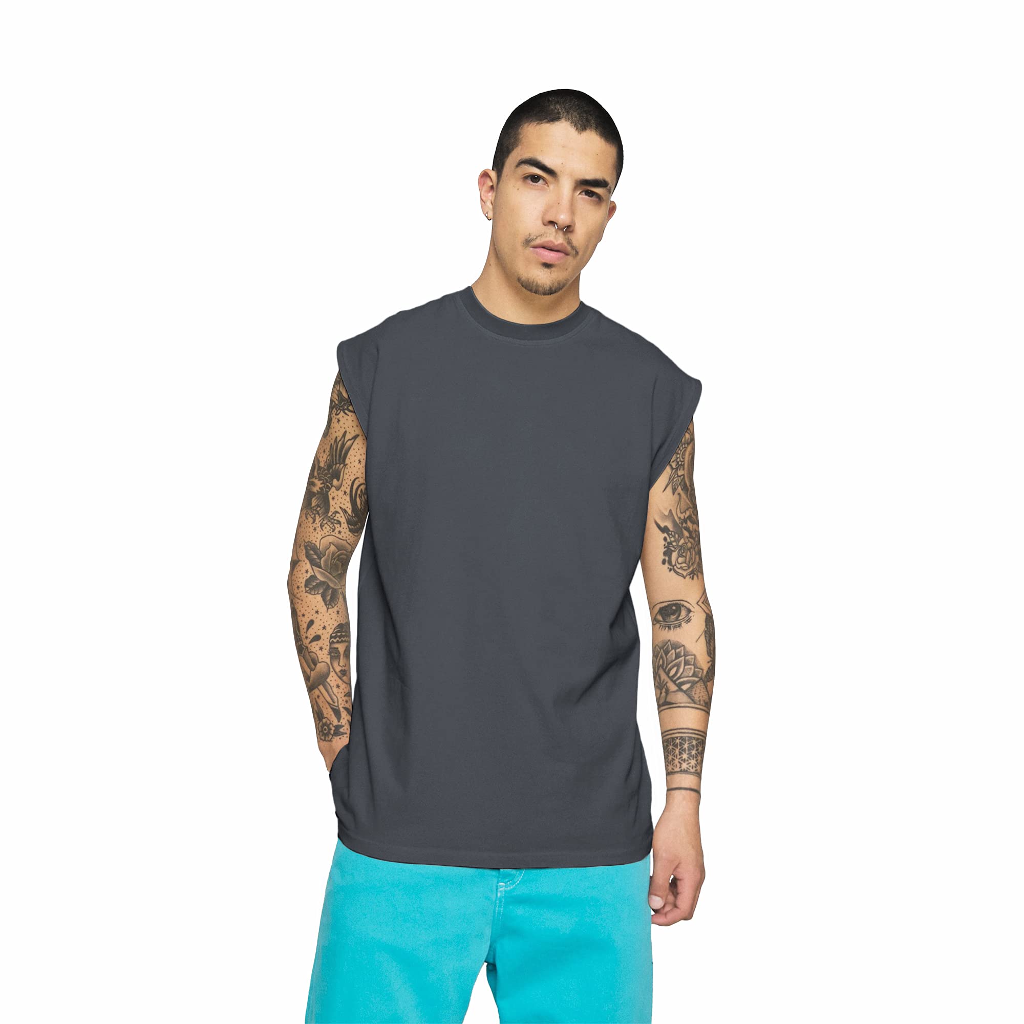 NOTWILDMen's Plain Bio wash Cotton Sleeveless Gym Tank Tops Tshirt