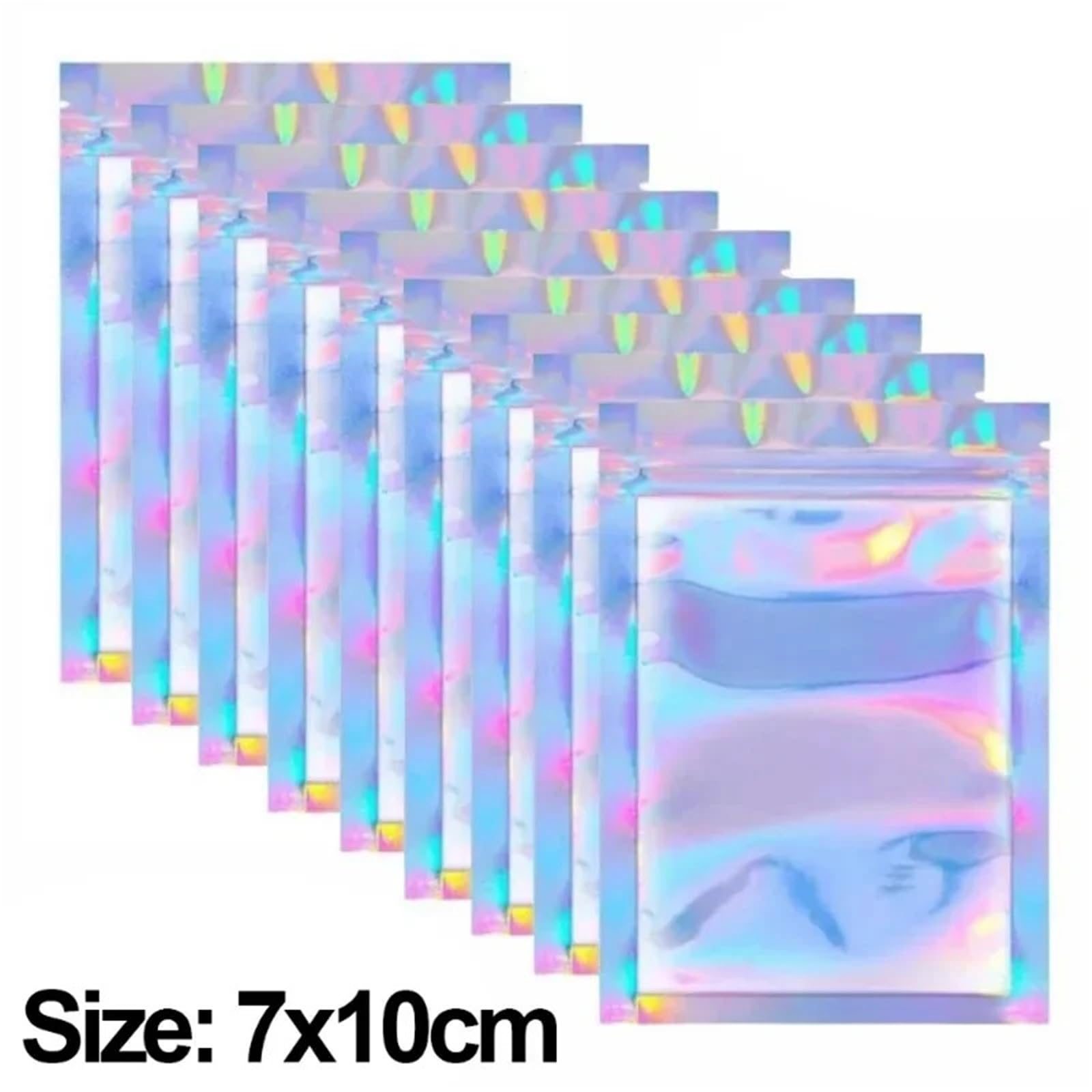 Borse laser richiudibili da 300 pezzi Borsa for imballaggio for piccole imprese Custodia olografica for chicchi di caffè for caramelle for riporre gioielli in cucina per Alimenti e Campione(7x10cm)