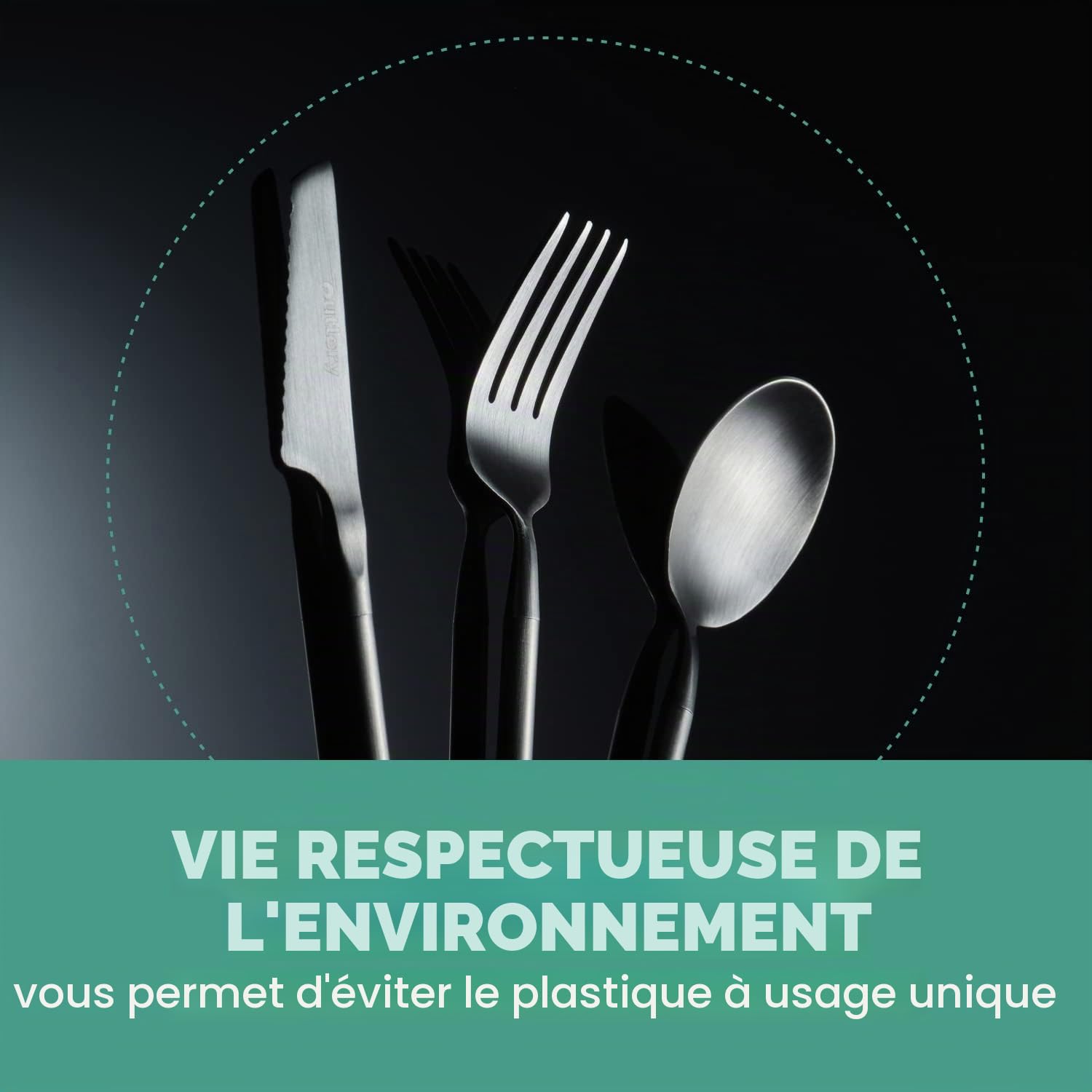 Outlery | Set de Couverts de Voyage Portables et Réutilisables en Acier Inoxydable (Argent Brut) - Étui de Voyage Inclus pour un Transport Facile