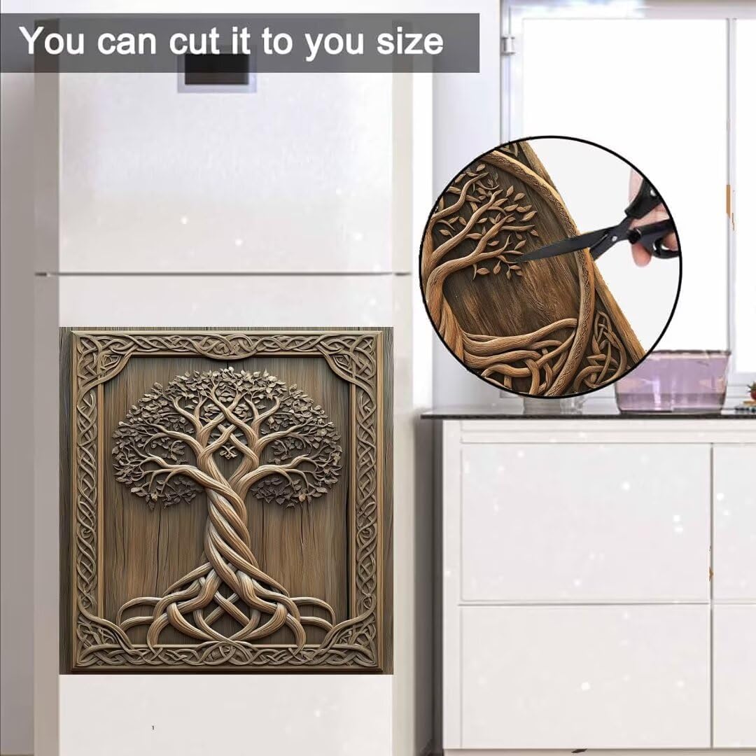 3D Carving Tree of Life Dishwasher Magnetic Full Door Skin Cover, Vintage Barn Wood Door Tree of Life Refrigerator Magnet Panel Decal, Reusable Dishwasher Magnet Cover - Magnetic 23" x 26"