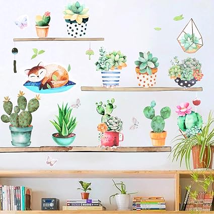 Amazon Co Jp 25 70cm 2枚 ウォールステッカー 鉢植え 緑 葉 植物 グリーン 花 猫 蝶 サボテン 剥がせる壁紙シール おしゃれ Diy ウォールペーパー インテリアアート 北欧 ポスター 部屋飾り 居間 オフィス ホーム キッチン