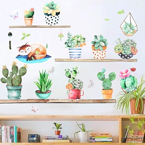 Amazon 25 70cm 2枚 ウォールステッカー 鉢植え 緑 葉 植物 グリーン 花 猫 蝶 サボテン 剥がせる壁紙シール おしゃれ Diy ウォールペーパー インテリアアート 北欧 ポスター 部屋飾り 居間 オフィス ウォールステッカー オンライン通販