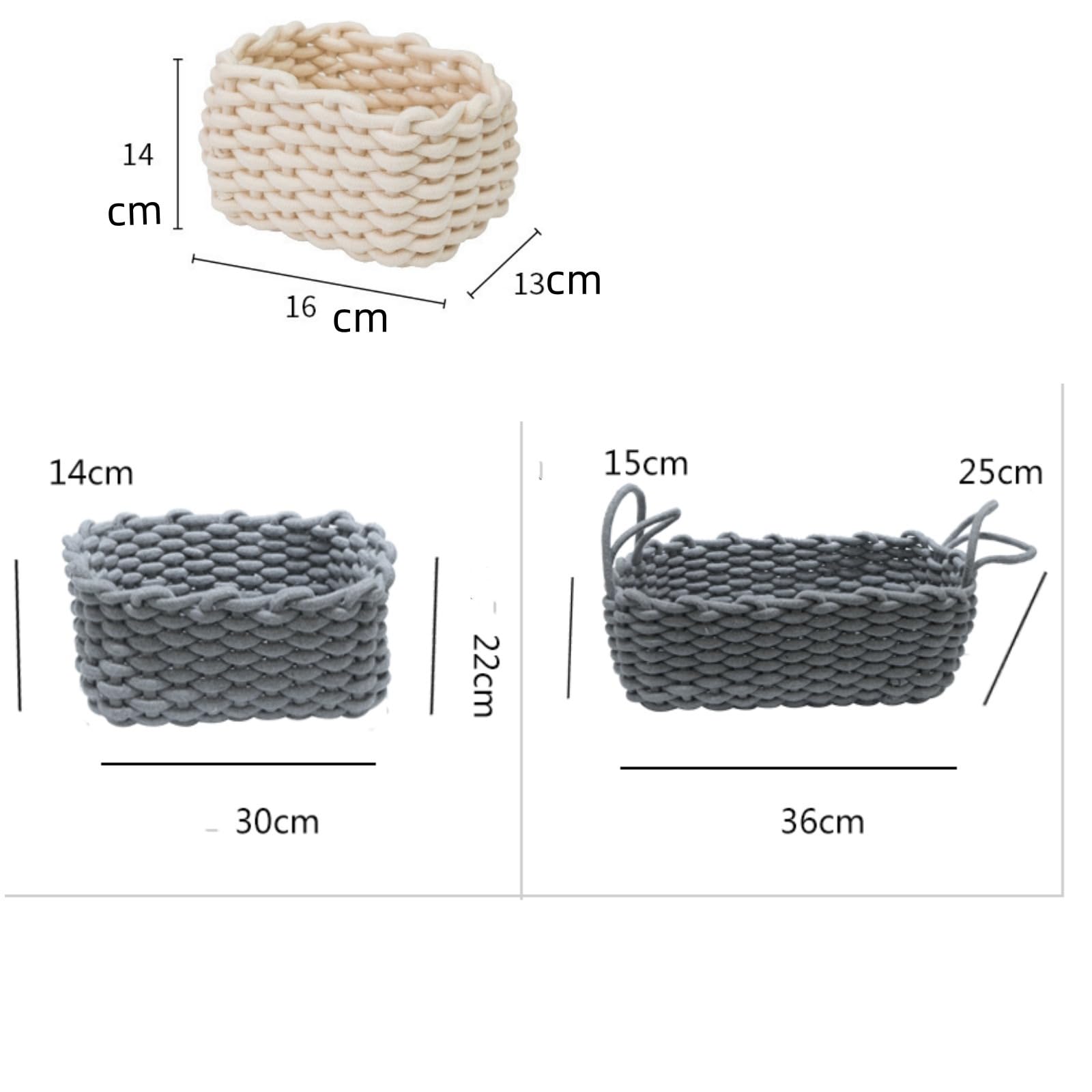 Caja de almacenamiento, cesta de cuerda de algodón, juego de 2 unidades, cesta para aperitivos, cesta trenzada a mano, cesta de almacenamiento para dormitorio, cuarto de baño, estantería