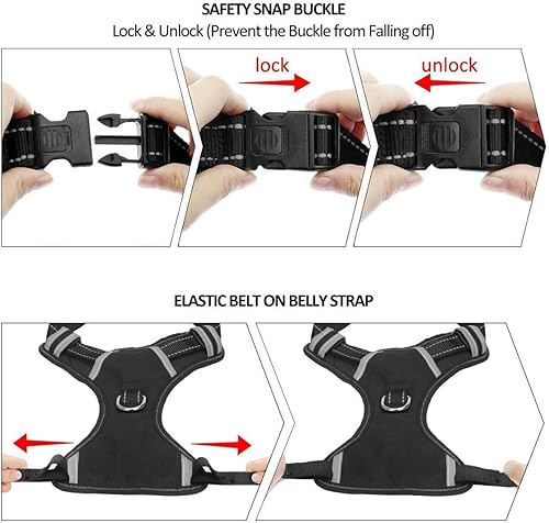 Miniatura 5 de WINSEE Arnés para perro sin jalones, arnés para mascotas con collar de perro, chaleco reflejante ajustable Oxford para salir, broches para correa