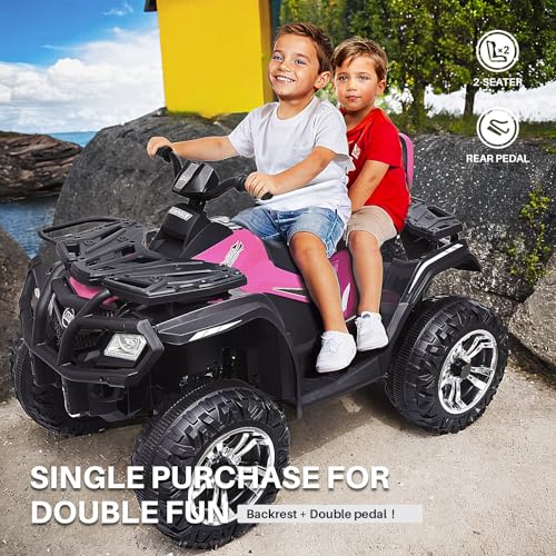 Joywhale 24V 2 Seater Kids Ride on ATV Car 4WD Quad Electric Vehicle Easy-Drag 4-Wheeler, with 4x75W Powerful Engine, Big Battery, Metal Suspension, Soft Braking, Music & Bright Headlights, BW-A20s - Thumbnail 3
