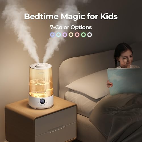 Miniatura 7 de Homvana Humidificadores para dormitorio y hogar, 3.6 L de llenado superior de niebla fría, 34 horas, súper largo, silencioso 23 dB, humidificador de