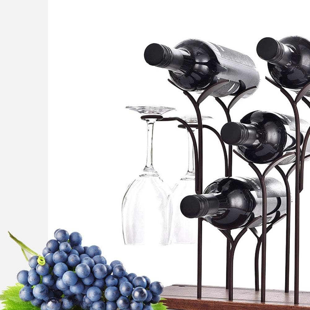 Wine Rack Tabletop 4 Bottles Staggered Wine Holder with 4 Wine Glasses Holder Freestanding Brackets Countertop Wine Display Frame for Home Decoration Wine Racks Free Standing