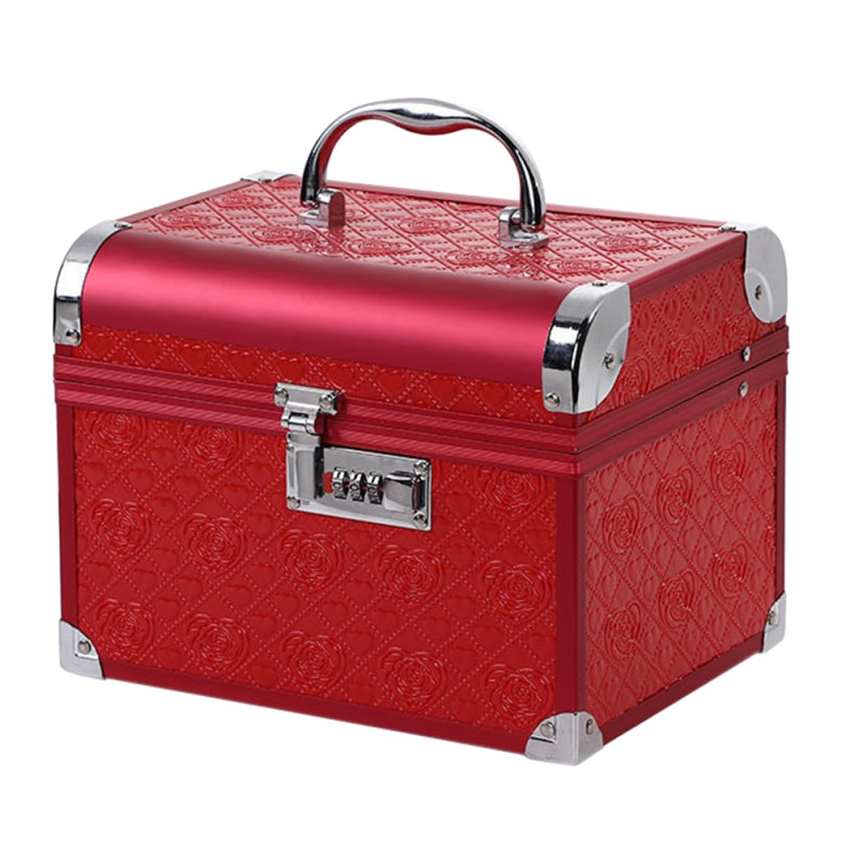 Boîte à Bijoux Rouge Élégante en Cuir Pu Serrure à Code, Coffret à Bijoux Vintage en Bois et Alliage D'aluminium, pour Mariage et Rangement Personnel