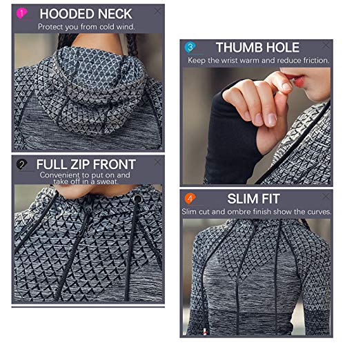 Jaquetas femininas com zíper completo com capuz raglan manga comprida orifícios para os polegares