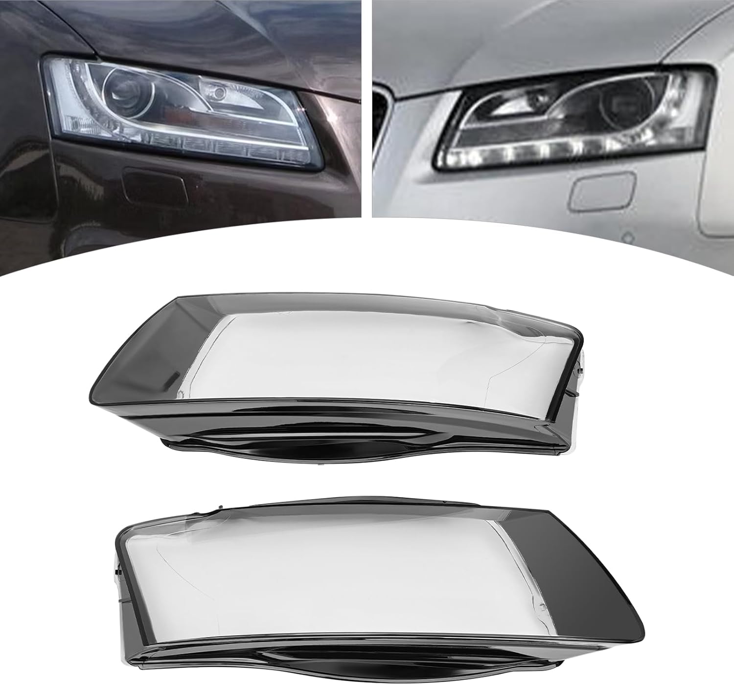 Pair for 2008-2012 Audi A5 S5 RS5 Left+Right Headlights Lens Covers Driver&Passenger Side Replacement Clear Lens Cover