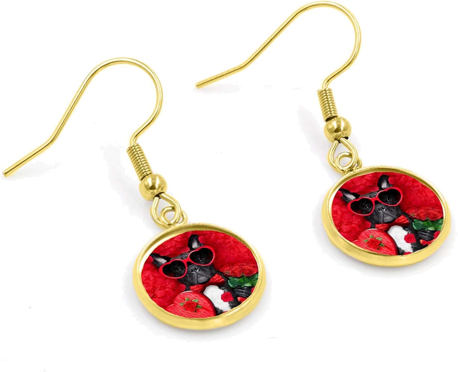 French Bulldog Love Drop Dangle Earring, Gold