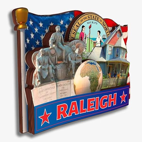 Miniatura 2 de Raleigh - Imán para nevera de Carolina del Norte, Estados Unidos, colección de madera, madera 3D, hecho a mano, recuerdos de la ciudad, imán para