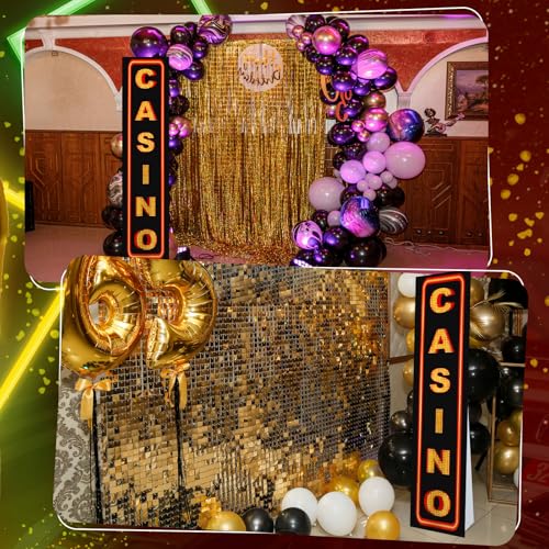 Image of Cinnvoice 6 ft Casino Night Decorations Casino Cardboard Stand up Sign Photo Props Cardboard Column Backdrop Welcome Porch Sign for Las Vegas Game Themed Birthday Poker Night Party Decor