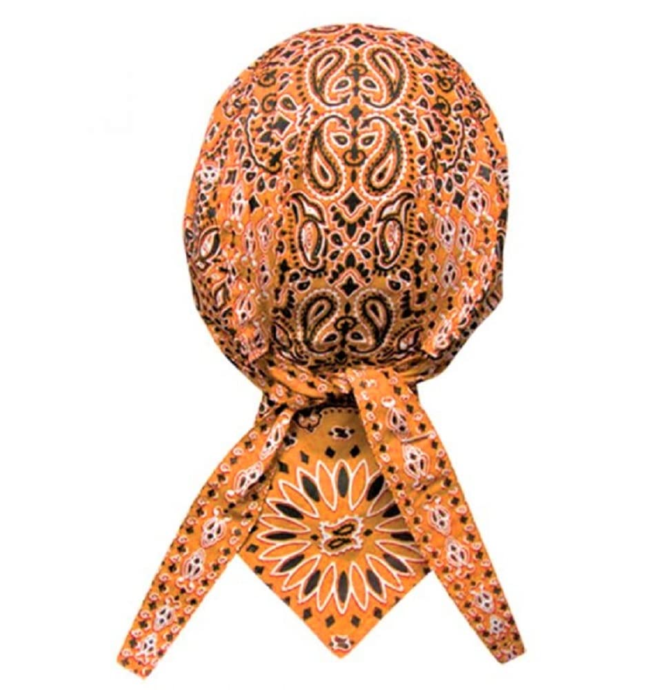Capsmith Classic Neon Orange Black White Paisley Head Wrap Durag Doo Rag Biker Skull Cap Hat Helmet Liner