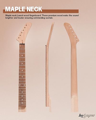 Vista 90 de Leo Jaymz - Juego para armar tú mismo tu guitarra eléctrica, cuerpo de caoba, mástil de arce, diapasón de ébano, incluye todos los componentes (BC)