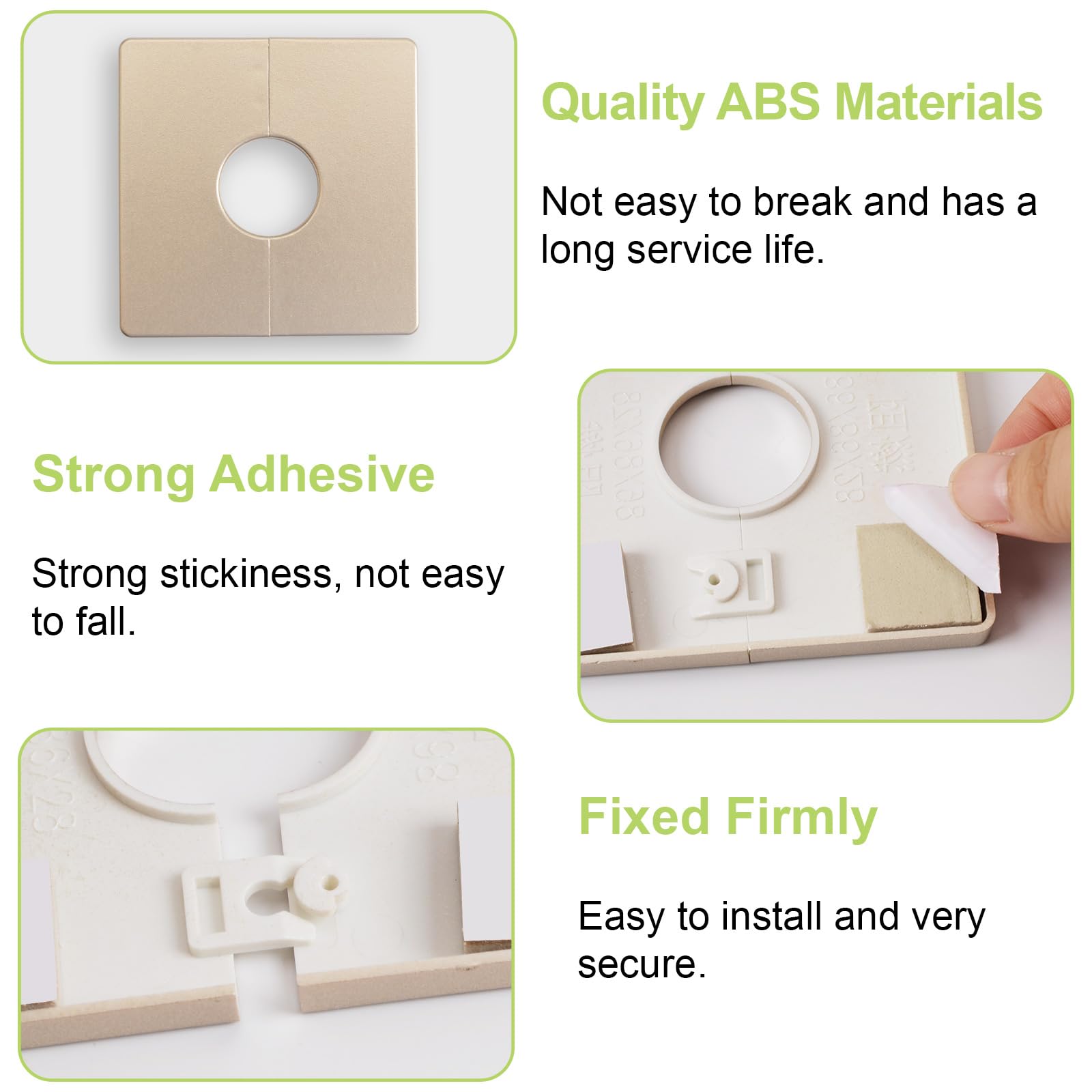 Cubiertas de tubo de pared UFURMATE, 2 piezas de placas de escudo cuadradas de plástico autoadhesivas, cubiertas de tubo de ducha decorativas, diámetro interior 28mm/1.1 pulgadas (dorado)
