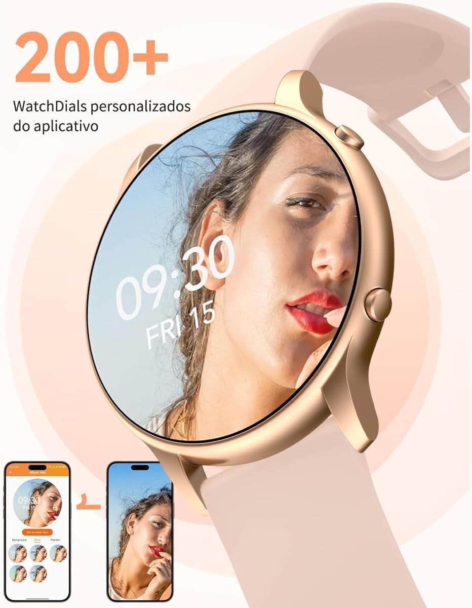 Relogio Smartwatch Feminino Redondo Tela Full Touch 1.32",IP68 à Prova d'Água,Ligações Bluetooth,100+Modos,Recebimento Notificações,Faz e Recebe Chamadas Funções Relógio Smartwatch Inclui 2 Pulseiras Relogio Smartwatch Feminino Redondo Tela Full Touch 1.32",IP68 à Prova d'Água,Ligações Bluetooth,100+Modos,Recebimento Notificações,Faz e Recebe Chamadas Funções Relógio Smartwatch Inclui 2 Pulseiras