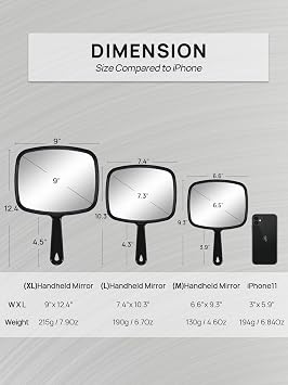 OMIRO 12.4 L x 9 W Hand Mirror, All Black Handheld Mirror with Handle