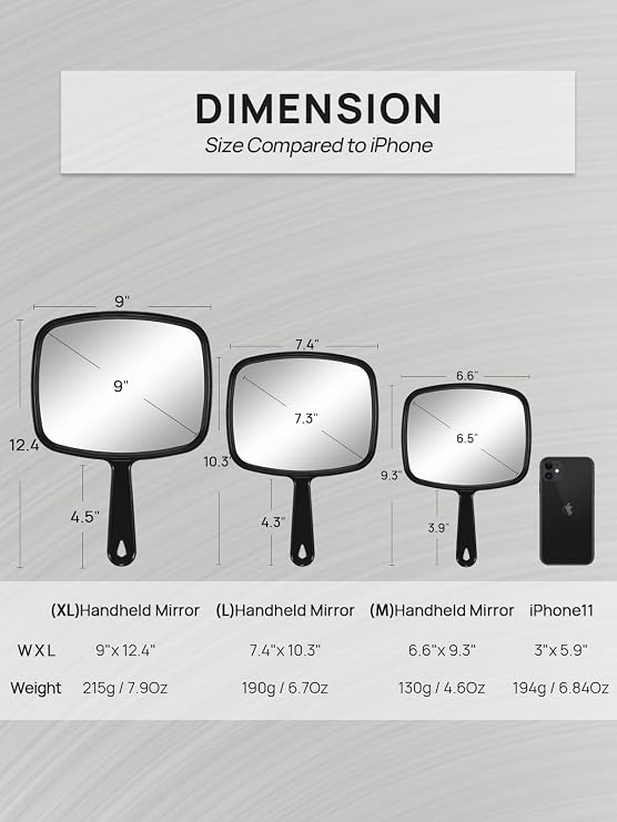 OMIRO 12.4 L x 9 W Hand Mirror, All Black Handheld Mirror with Handle