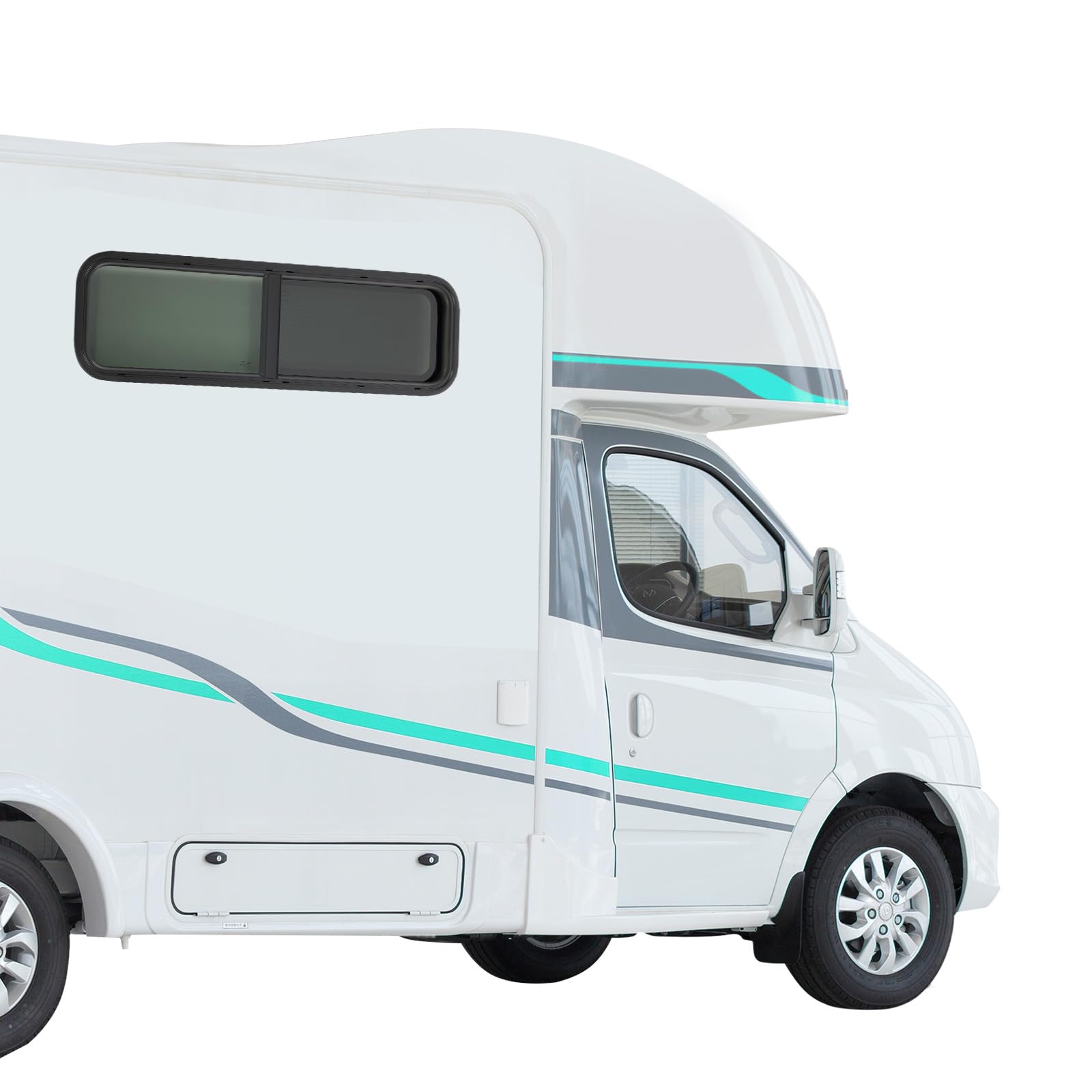RV-Fenster 35,6 cm B × 30,5 cm H Wohnmobil, horizontales Schiebefenster mit Befestigungsverkleidung, Klemmring und Rahmen, Acrylfenster für Wohnmobil, vertikal, halber Ausgang, Wohnmobil, Anhänger