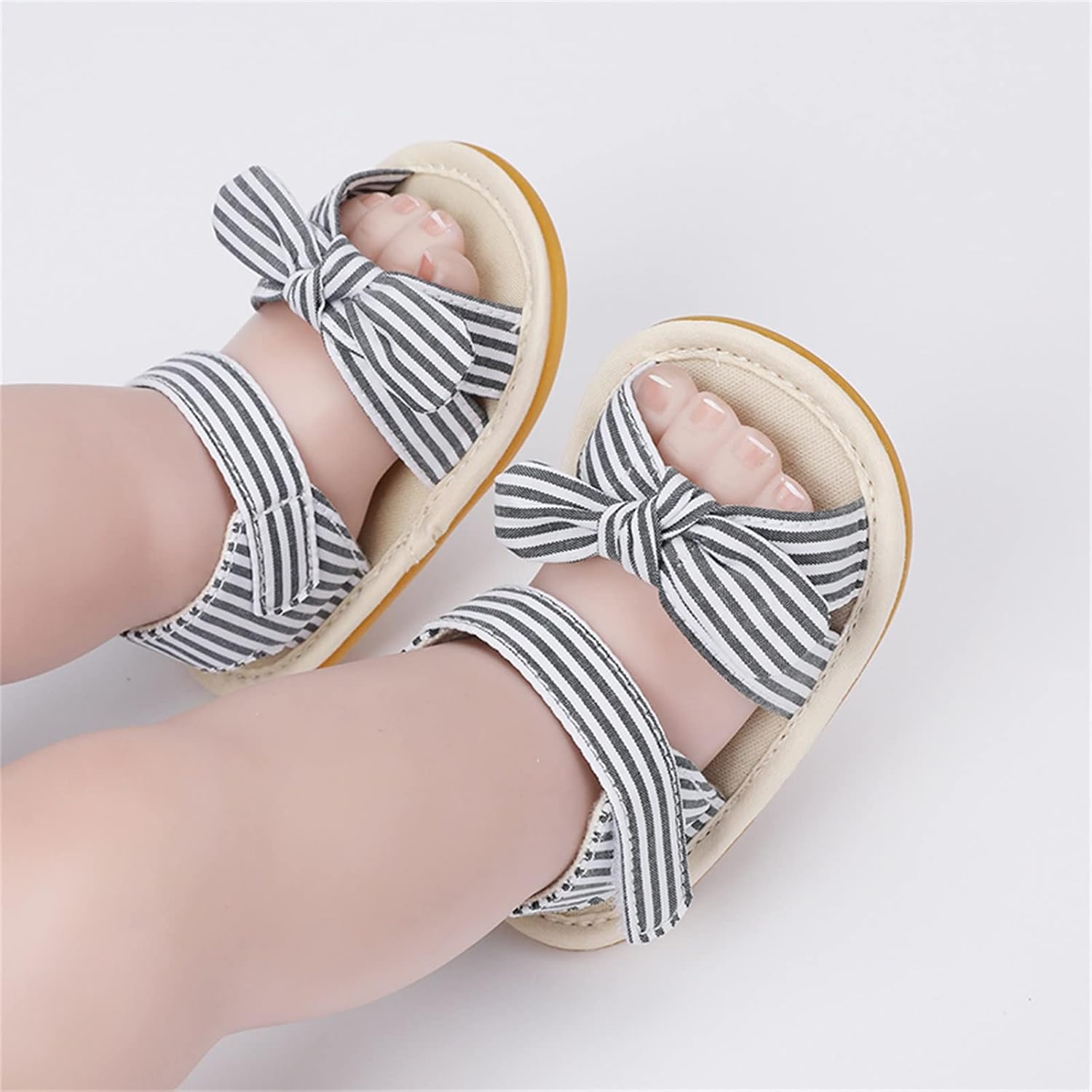 Infant Girls Open Toe Plaid Striped Bowknot Shoes First Walkers Shoes Summer Toddler Flat Sandals Girl Tennis Shoes