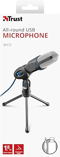 Miniatura 15 de Trust Micrófono de PC Mico, 0.138 in y USB, condensador, soporte de trípode, funciona con laptop, Skype, equipos, Twitch, transmisión, YouTube,
