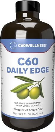 C60 Wellness C60 Daily Edge Organic Olive Oil 500 ml / 16.9 Fl Oz - 99.95% Carbon 60 Solvent Free 490mg C60Wellness Support for Men and Women