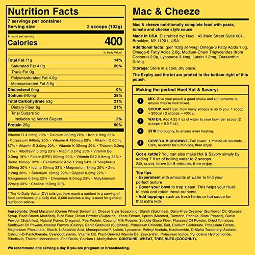 Huel Hot And Savory Instant Meal Replacement - Mac Cheeze 14 Scoops Packed With 100% Nutritionally Complete Food, Including 25G Of Protein, 6G Fiber, 27 Vitamins Minerals Lastfuel Scoop 25.1856 Ounce #TOP3