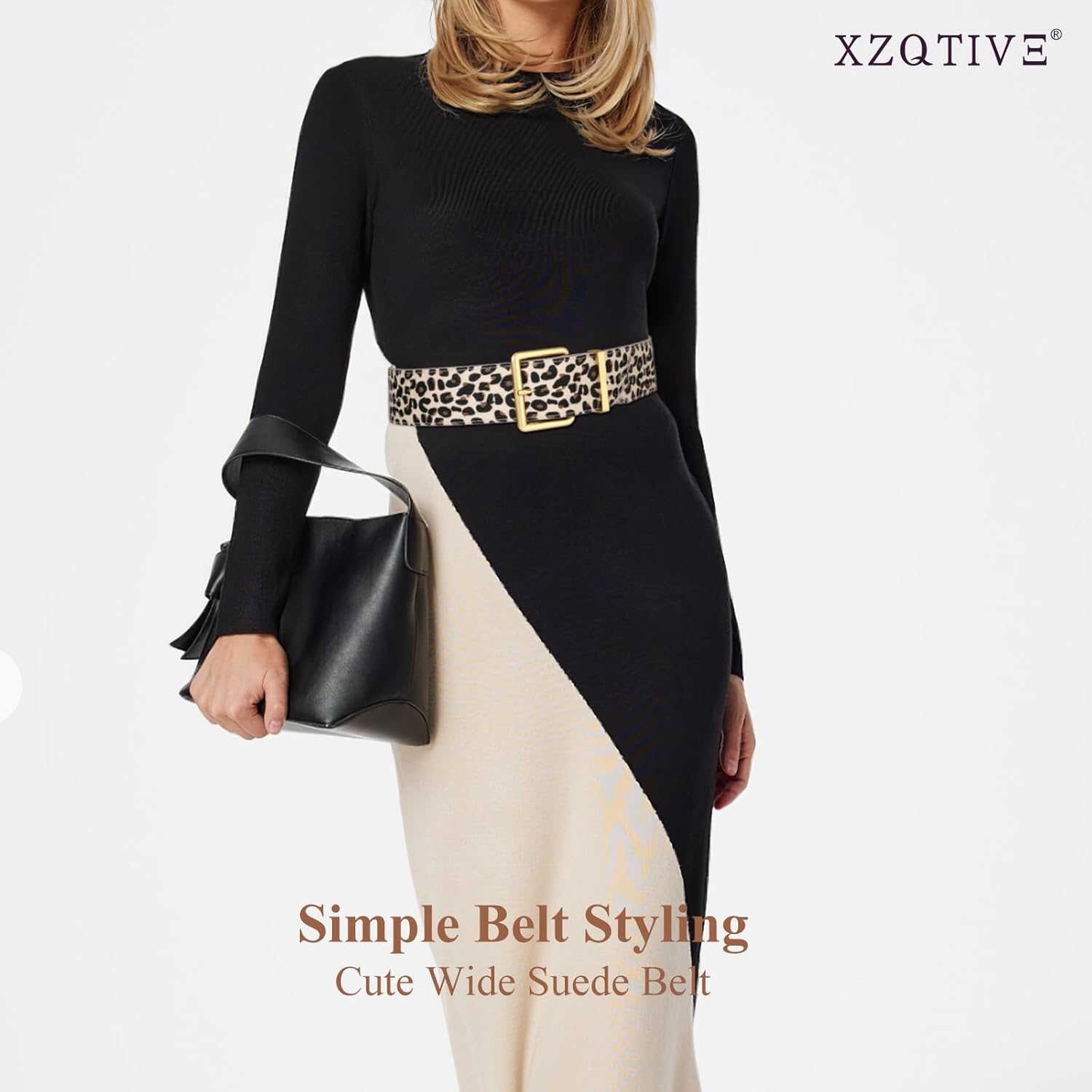 XZQTIVE Women Wide Chunky Belt for Dresses Fashion Thick Suede Belt with Gold Buckle - Image 4
