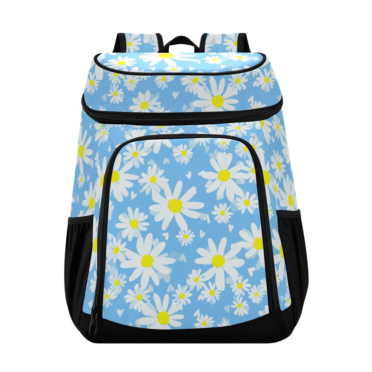 Daisy Flower Blue Cooler Backpack Leakproof Insulated Lunch Cooler Bag 30 Cans Camping Backpacks for Picnic Road Trip Beach