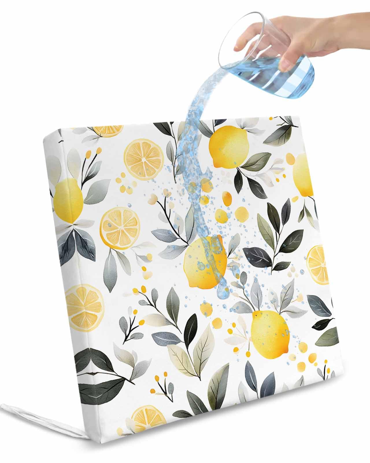 2 Pack Summer Lemon Waterproof Cushion Covers with Ties, Outdoor Patio Chaise Lounge Chair Seat Cushion Slip Covers Replacement(Only Cover) Watercolor Fruit Grey Leaf 22