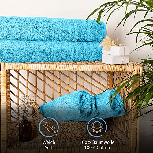 Komfortec 2er Saunatuch Set 70x200 cm aus 100% Baumwolle, XXL-Saunatücher, Sauna Handtuch, Weich, Groß, Frottee, Schnelltrocknend, Türkis – Ansicht 2