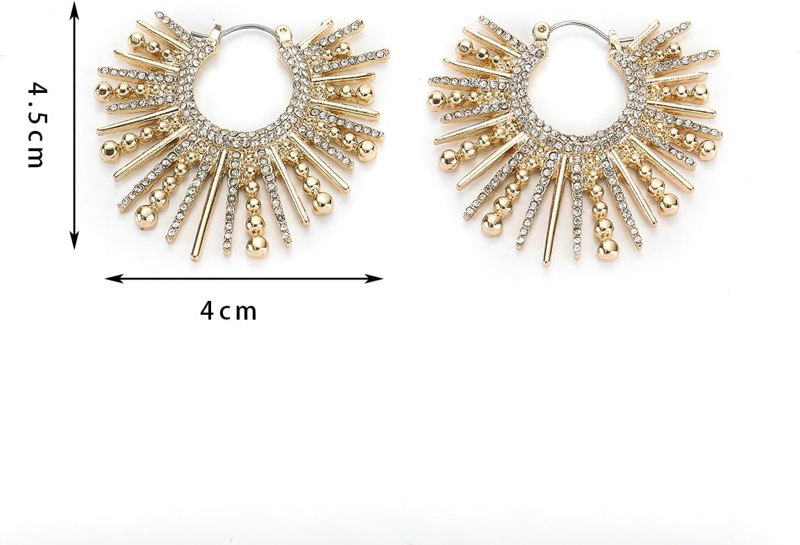 Statement Hoop Earrings, Crystal Rhinestone Sunburst Design, Gold-Tone Metal, Fashion Jewelry - Image 3