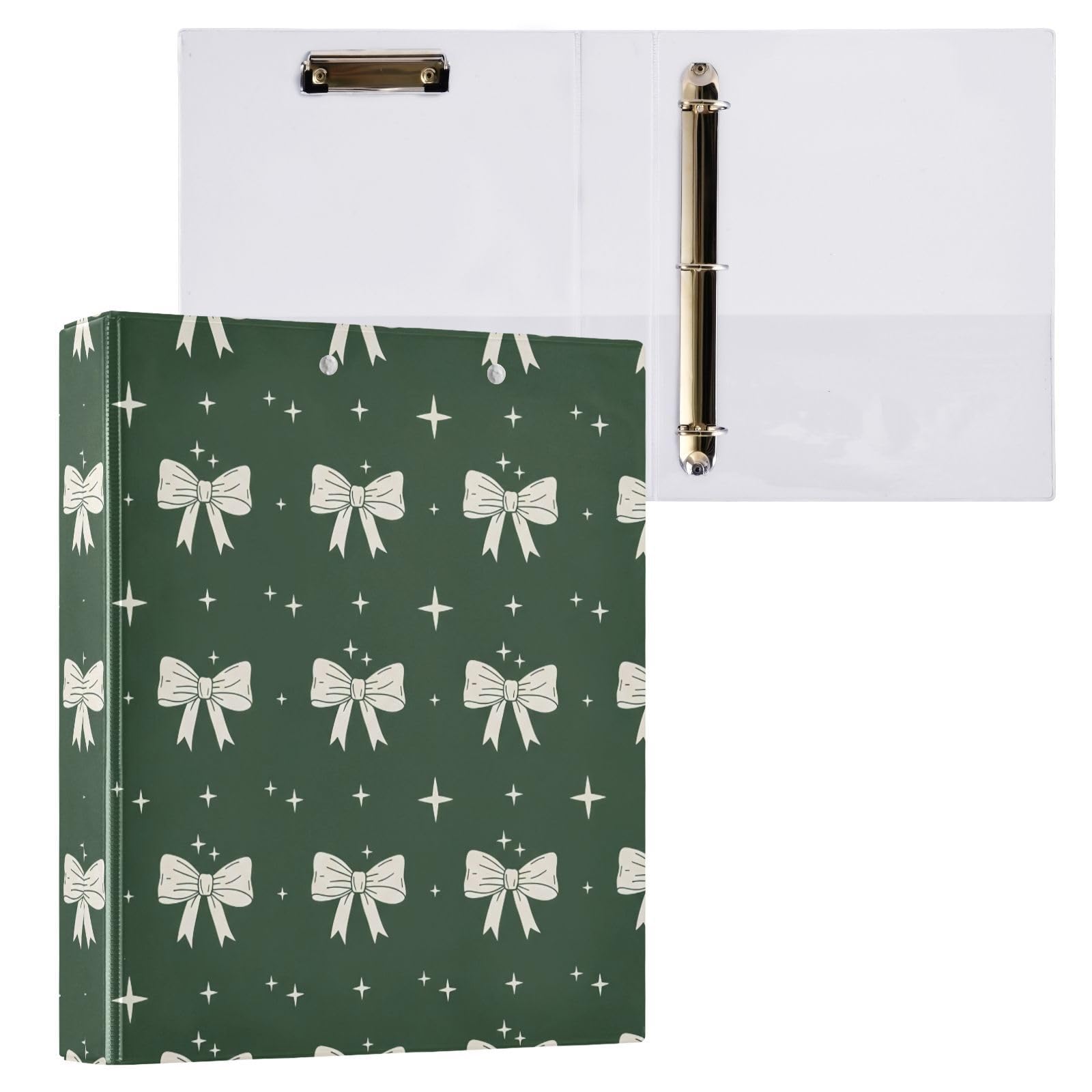 Raccoglitori ad anelli con 3 fiocchi da 3,8 cm, colore verde scuro, decorativi, rotondi, con clip in metallo, organizer per casa e ufficio, confezione da 2