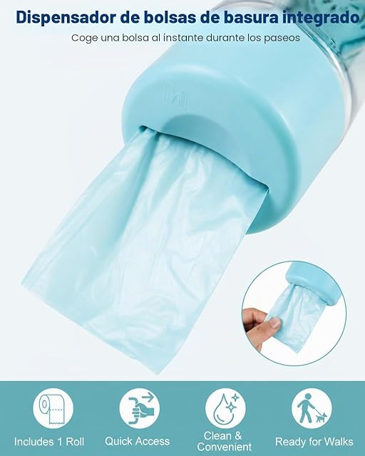 Foto 6 de 8 de Botella para perros 3 en 1, 350 ml botella de agua para perros con compartimento para alimentos de 100 g…