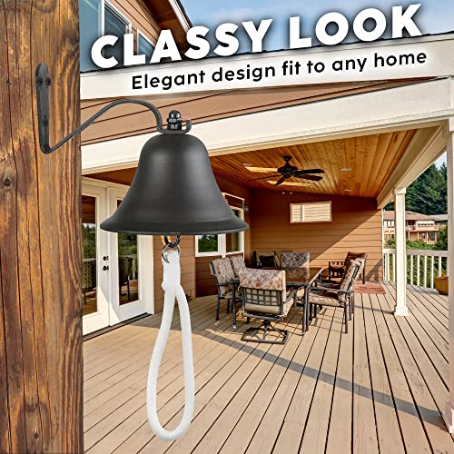 Upstreet's Outdoor Bell & Indoor Dinner Bell/Made Of Black Large Bell, Cast Iron Bell, Ideal For Wall Mounted Bell, Bracket Mounts Metal Dinner Bell And Hanging Bell For Home, School Or Church #TOP2