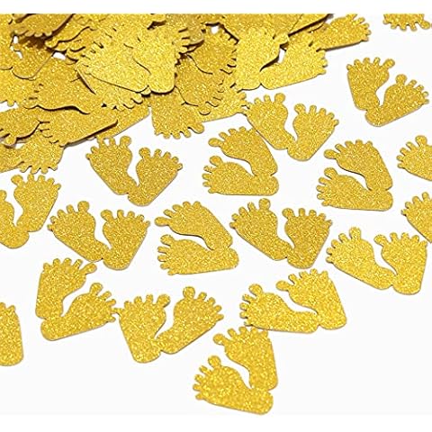 Topfunyy 100 Pcs Baby Footprint Confetti Gold Glitter Gender Reveal Table Confetti for Baby Shower Gender Reveal Party Decorations Cover