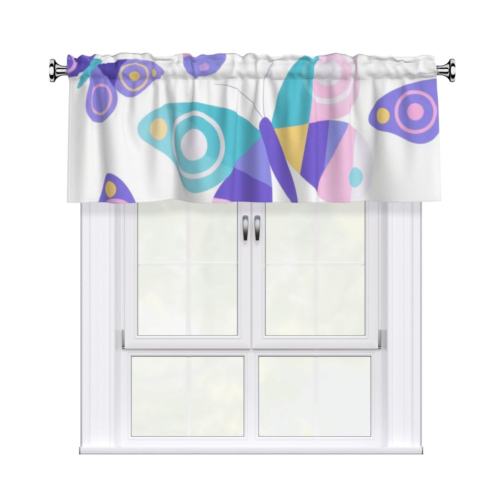 FekiLoot Butterflies-1 Curtain Valance for Windows, Kitchen Window Valances Rod Pocket Window Treatments Short Curtains Drapes for Bathroom Bedroom Cafe Decor 54x18inch 1 Panel