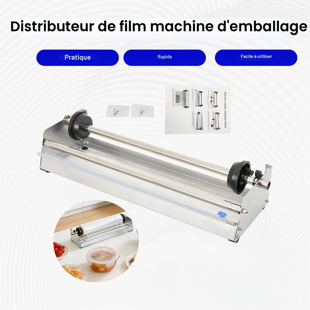 Distributeur Manuel de Film D’Emballage Alimentaire, Machine d’Emballage de Film Étirable, Convient pour des largeurs de film jusqu'à 50 cm / 19,69 pouces