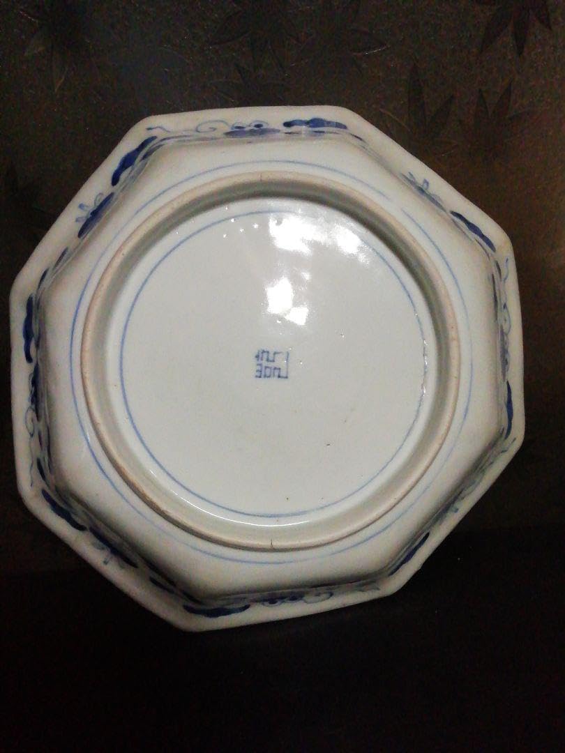 明治期 伊万里焼 染付八角皿/骨董品 古伊万里 染付桐葉