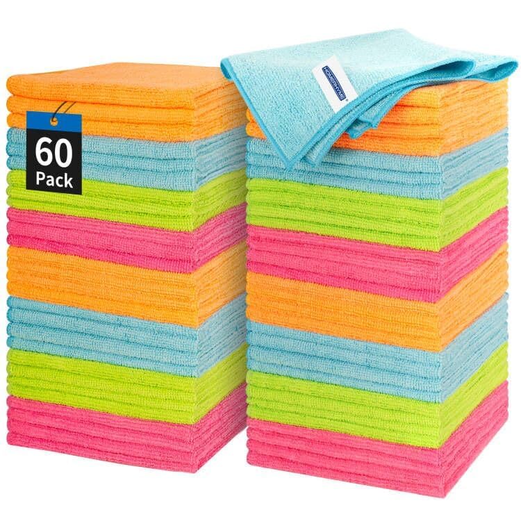Panos de Microfibra HOMERHYME 30,5 x 30,5 cm para Limpeza Automotiva, Casa e Escritório, Multicoloridos, Kit com 60