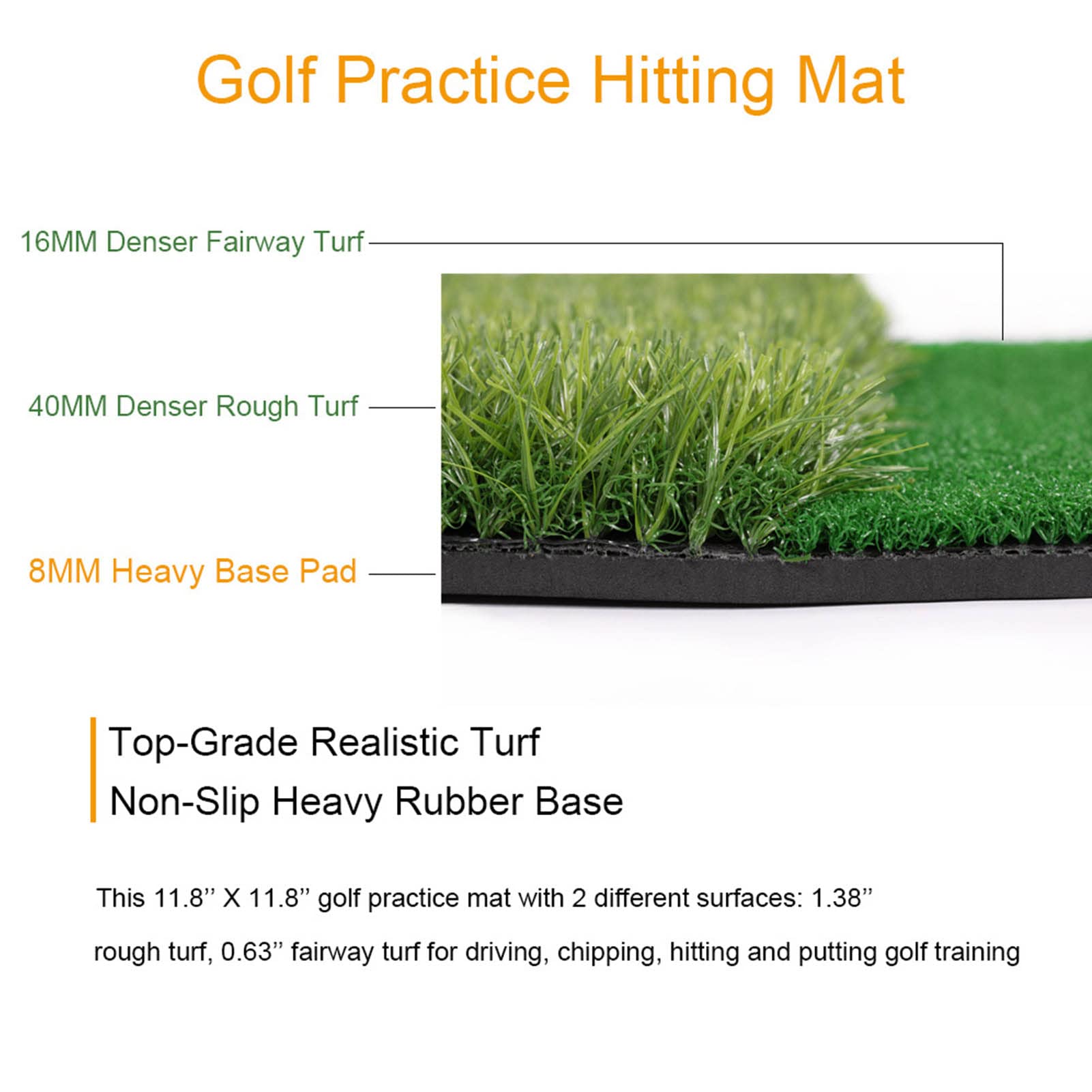 Golf Abschlagmatte 30x30 cm/Übung Training Matte/Übungsmatte inklusive Gummi Tee/ideal zum Golf-Schlagtrainingshilfen, Rasenmatte zum Golf-Üben für den Heimgebrauch oder den Außenbereich im Hint