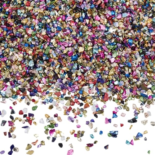 SUNNYCLUE 1 caja de 150G de Cristales Triturados Pequeños de Vidrio Roto A Granel Coloridos Irregulares Gruesos Metálicos Escamas Purpurina Piezas de Decoración Chips para Arte de Uñas Relleno de Jarr