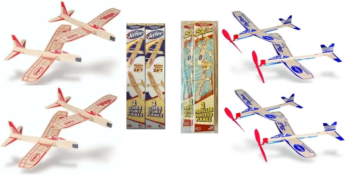 Guillows Balsa Wood Gliders Jetfire Twin Pack & Sky Streak Twin Pack Gift Set Bundle - (4 Planes Total) by Guillow